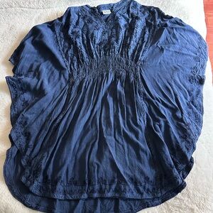 Blue Embroidered Top with elastic waist